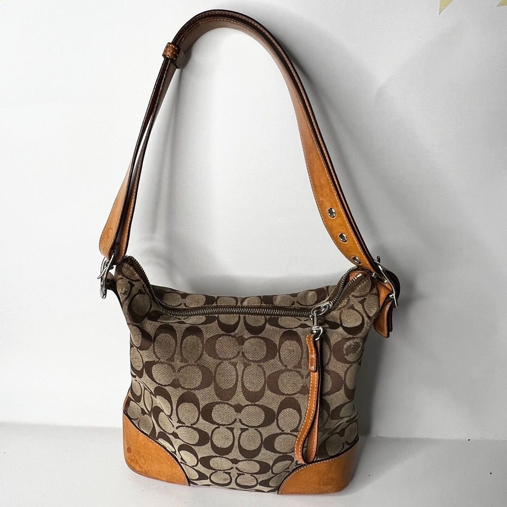 Y2K Vintage Coach Signature Canvas Brown Leather Handbag J2K 6347 Logo Preowned